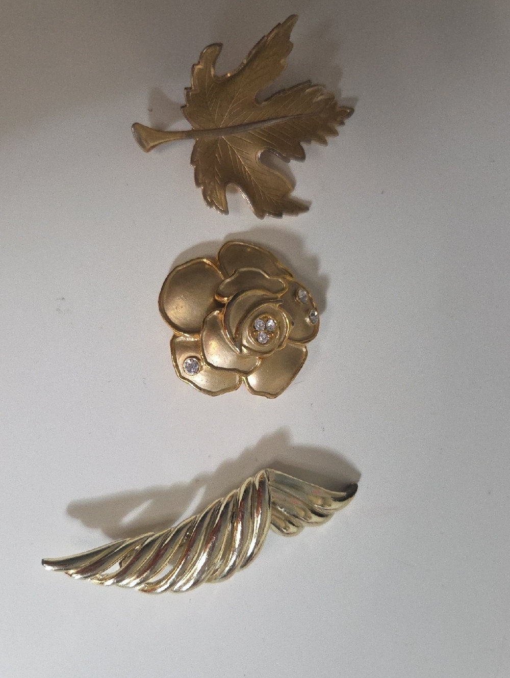 Gold Floral and Wing Brooch Set - Gold Tone Women's Jewelry